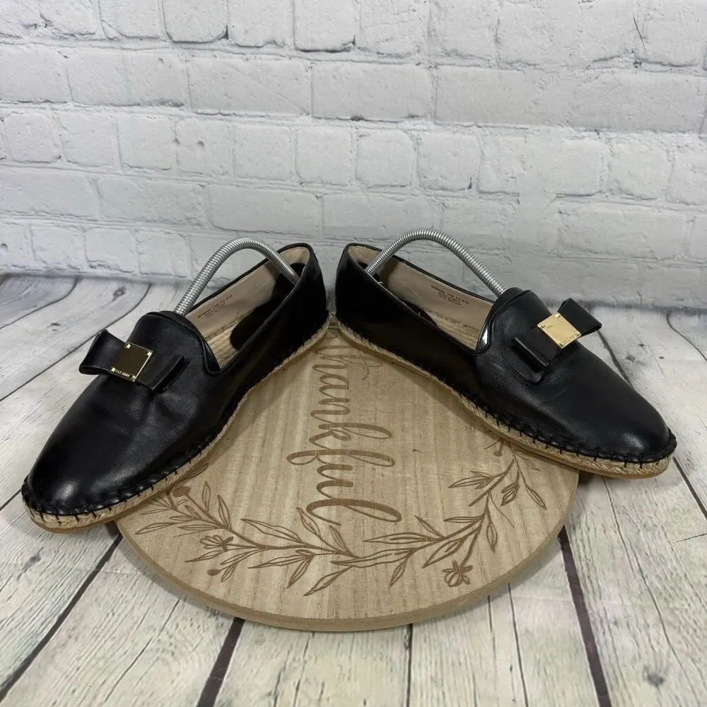 Cole Haan Women’s Black Leather Bow Driving Loafers Espadrille Slip On Size 11